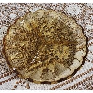Vintage Amber Glass Divided Plate (3 Compartments) Relish/Candy/Snack Dish